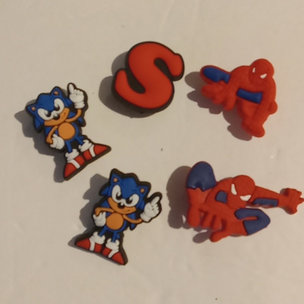 Cartoon Character Shoe Charms Set of 5 Sonic, Spiderman, & S.